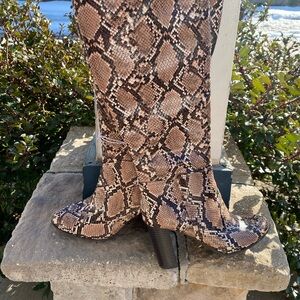 a new day Brown Snake Pattern Heeled Boots